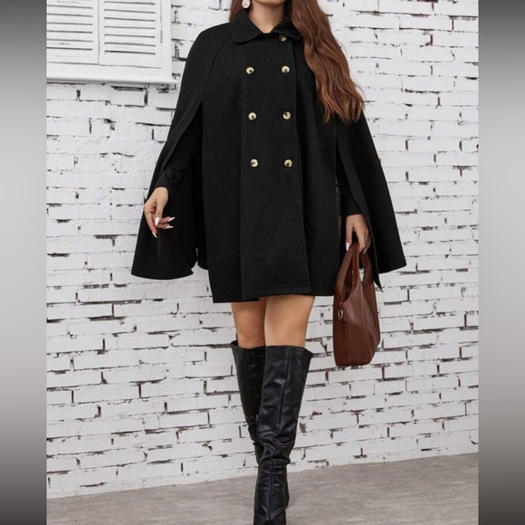 Luxe button up double breasted cape coat - Picture 14 of 16